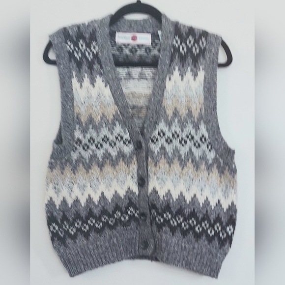 Milano Sport Women's Vest Grey/Cream Sz Small Argyle/Aztec/Fair Isle Pattern VTG - Picture 1 of 11